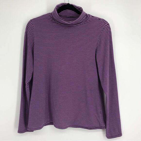 J. JILL Striped Jersey Turtleneck Top Purple Size Petite Medium - Picture 1 of 5
